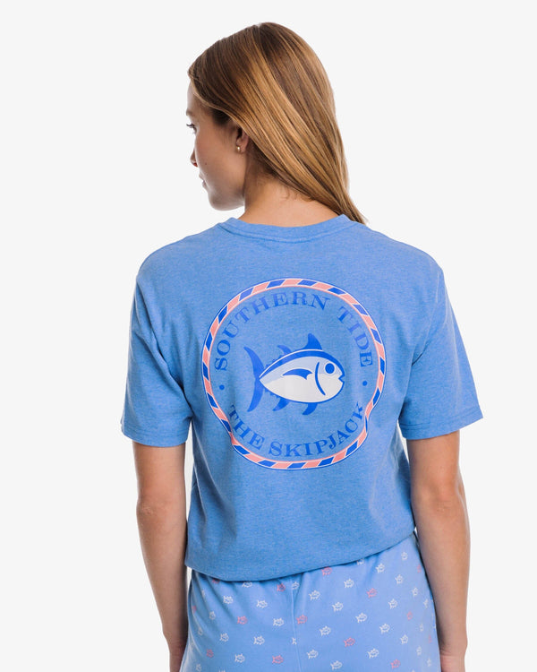 The back view of the Southern Tide Original Circle Skipjack T-Shirt by Southern Tide - Heather Boat Blue