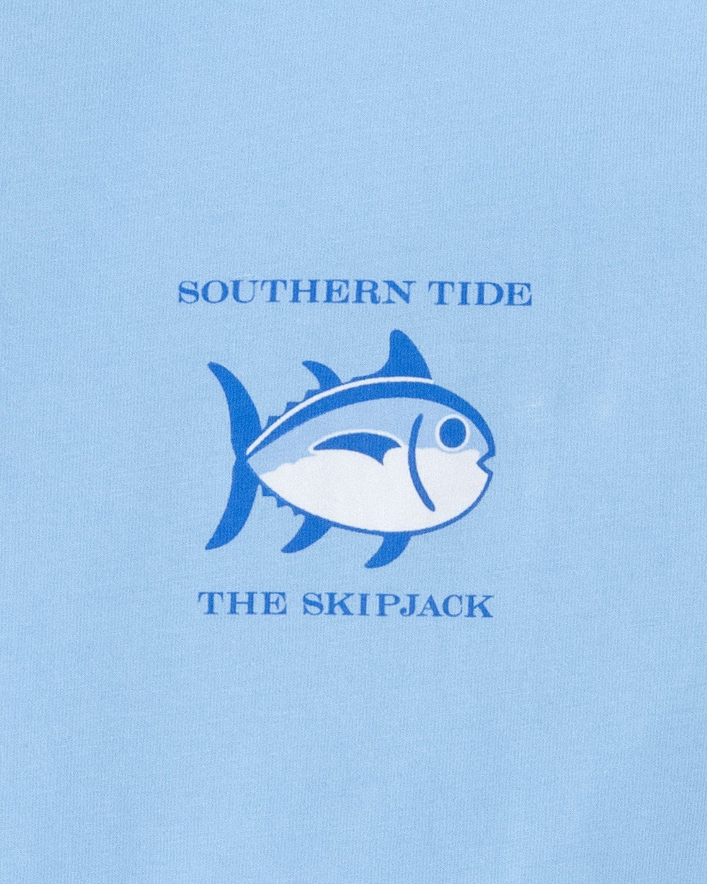 The detail of the Men's Blue Original Skipjack Short Sleeve T-Shirt by Southern Tide - Ocean Channel