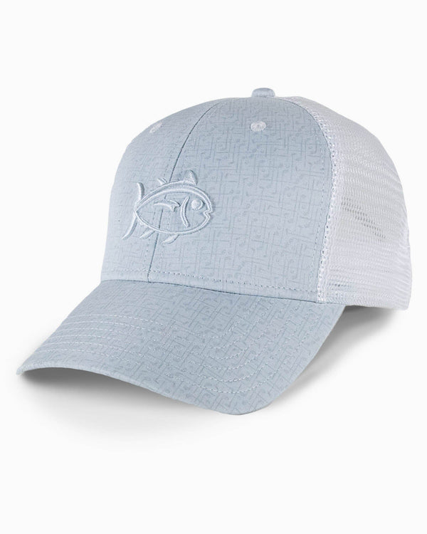 The front view of the Southern Tide Over Clubbin' Print Performance Trucker by Southern Tide - Classic White