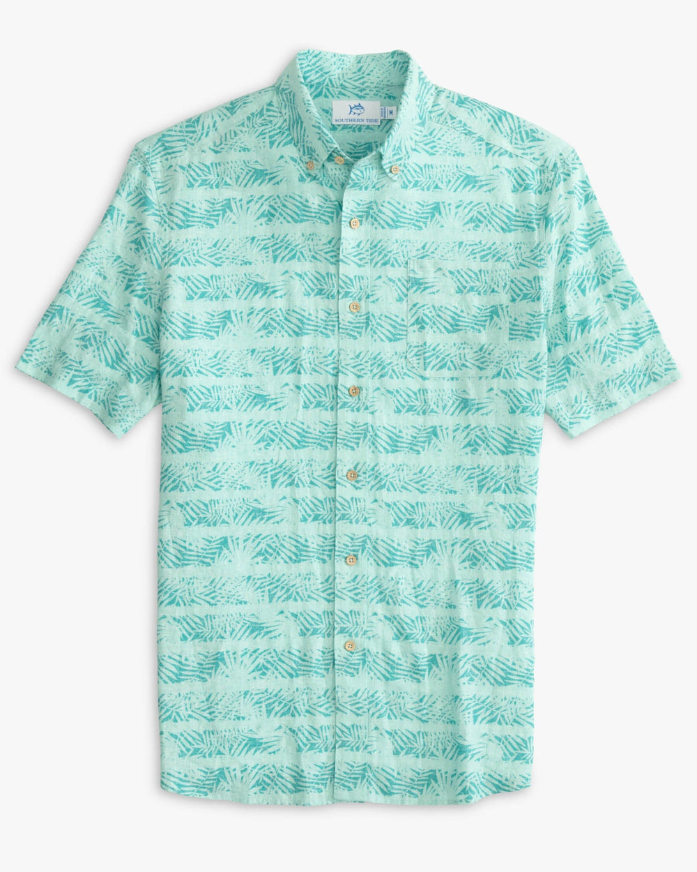 The front view of the Southern Tide Palmy Stripe Short Sleeve Button Down Shirt by Southern Tide - Tidal Wave
