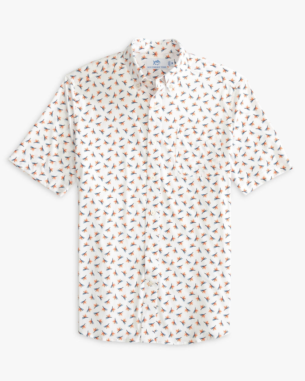 The front view of the Southern Tide Paradise Park Printed Intercoastal Short Sleeve Button Down by Southern Tide - Classic White