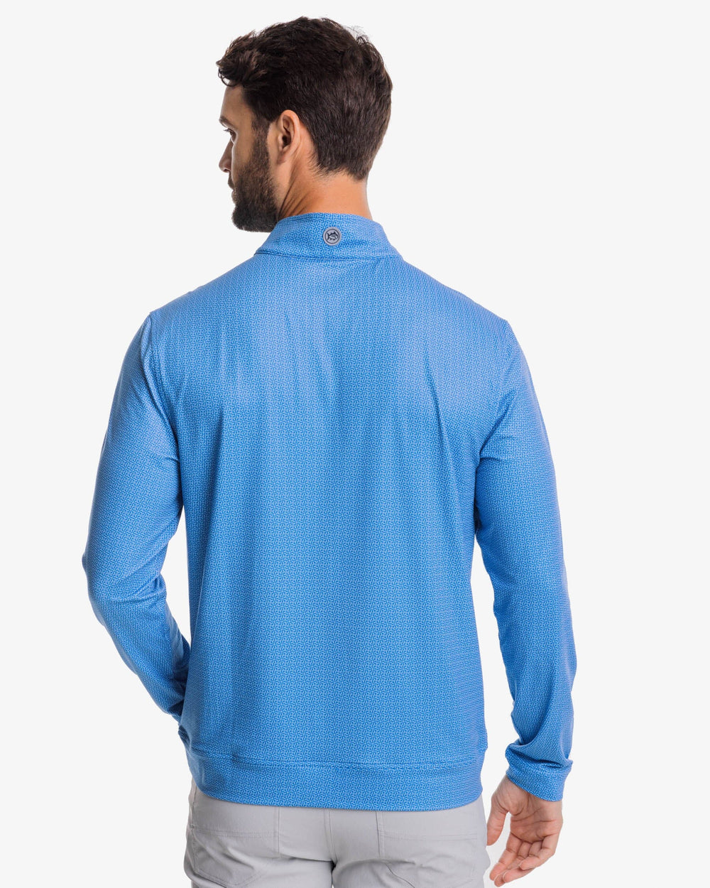 The back view of the Southern Tide Pine Ridge Print Cruiser Quarter Zip Pullover by Southern Tide - Atlantic Blue