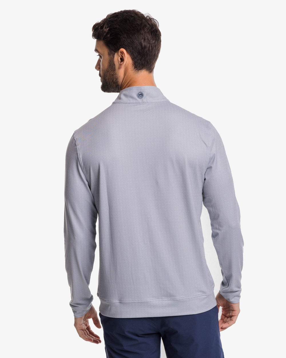 The back view of the Southern Tide Pine Ridge Print Cruiser Quarter Zip Pullover by Southern Tide - Steel Grey
