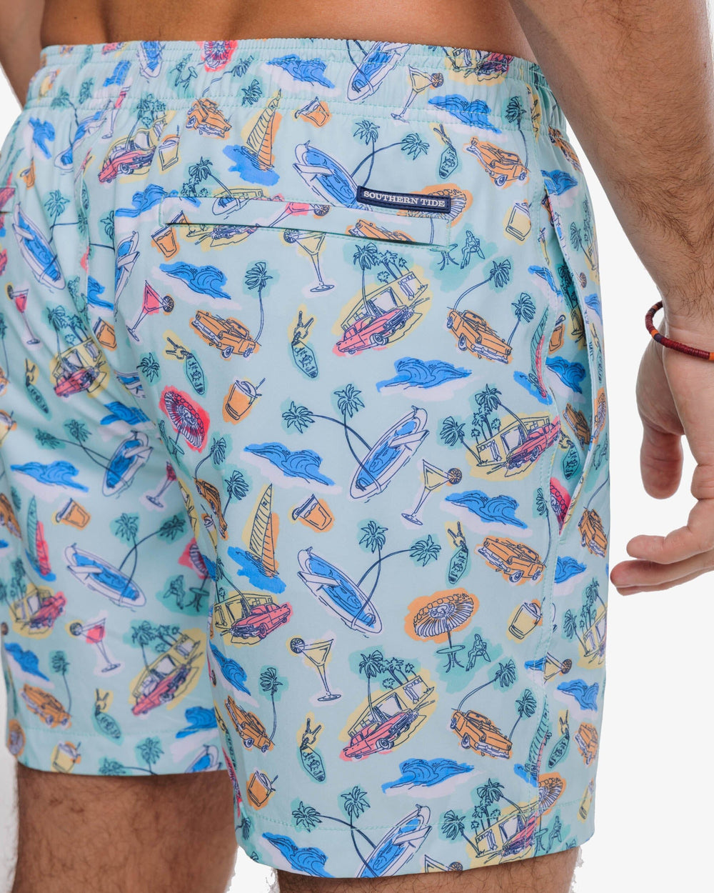 The detail view of the Southern Tide Poolside View Swim Trunk by Southern Tide - Baltic Teal