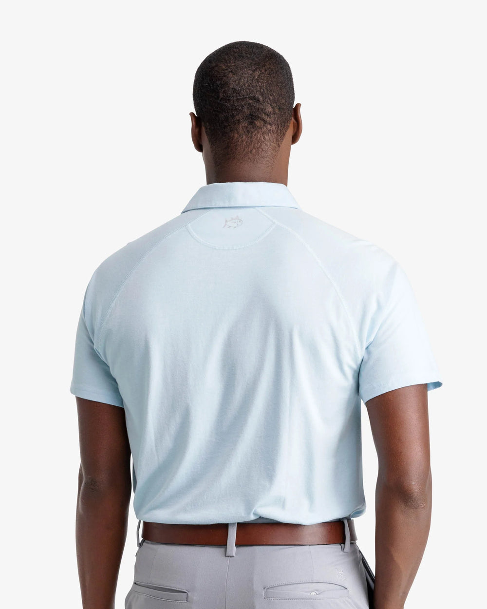The back view of the Racquet Performance Polo Shirt by Southern Tide - Aquamarine