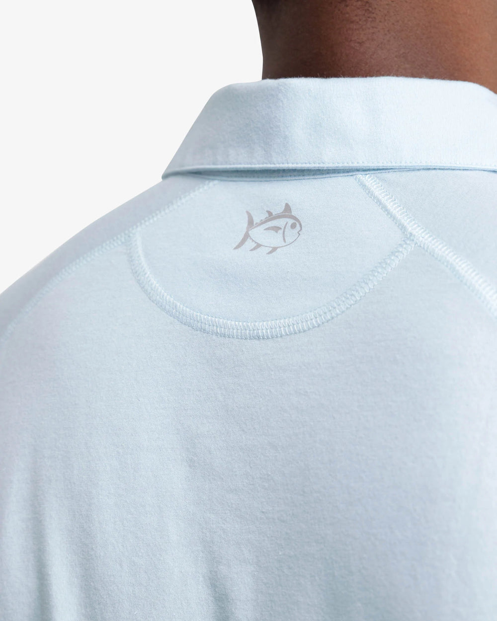 The yoke view of the Racquet Performance Polo Shirt by Southern Tide - Aquamarine