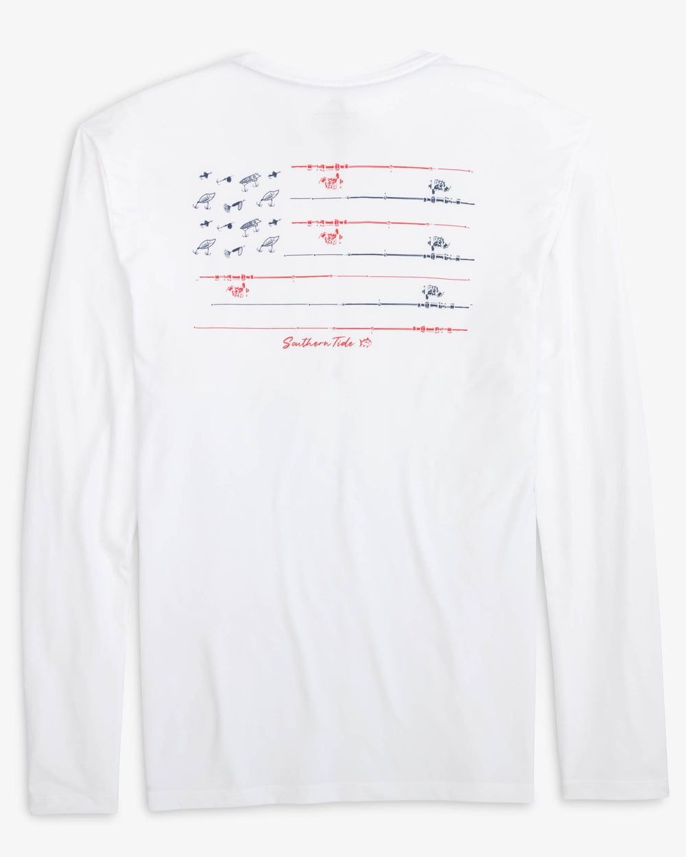 The back view of the Southern Tide Red White and Lure Long Sleeve Performance T-shirt by Southern Tide - Classic White