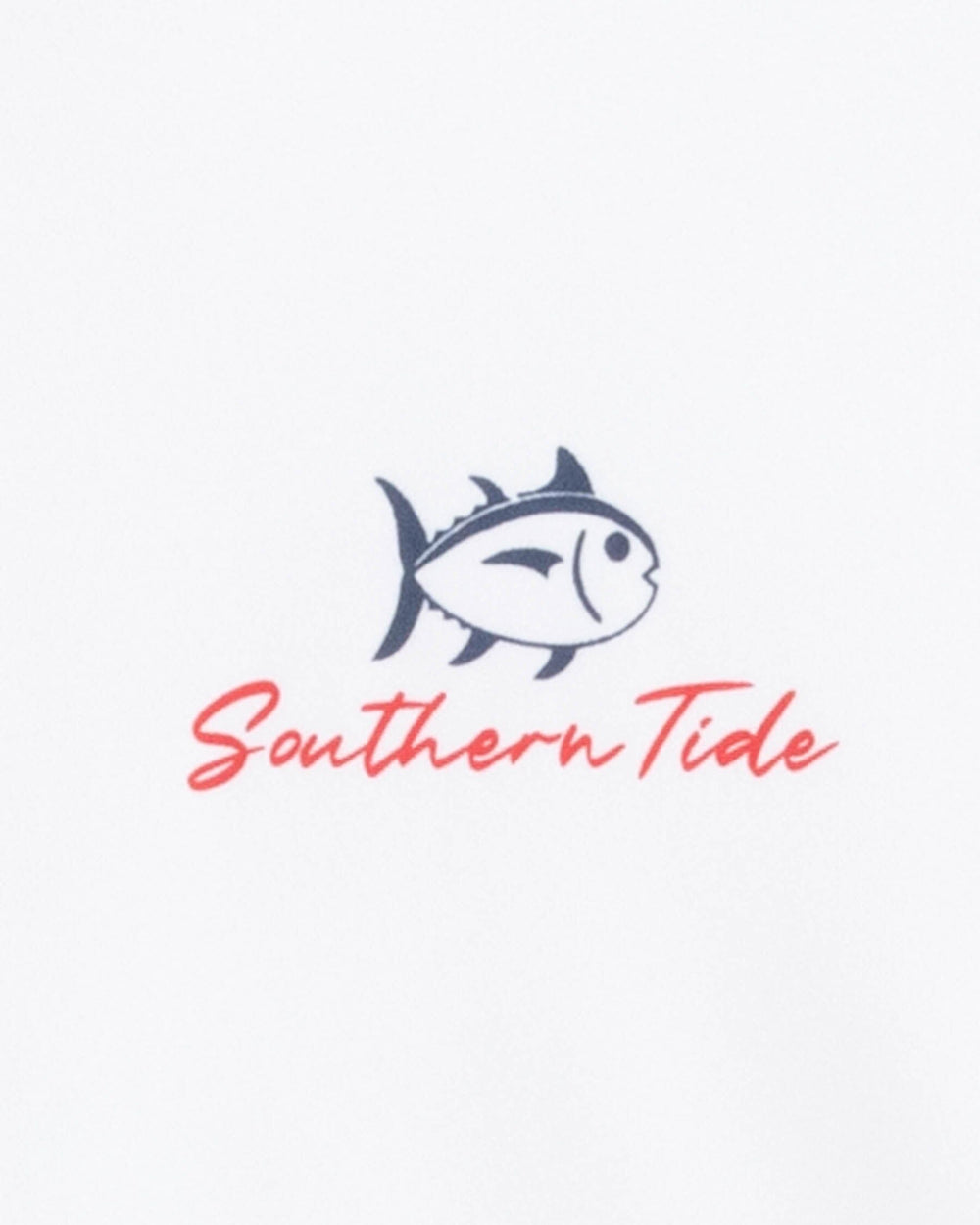 The detail view of the Southern Tide Red White and Lure Long Sleeve Performance T-shirt by Southern Tide - Classic White