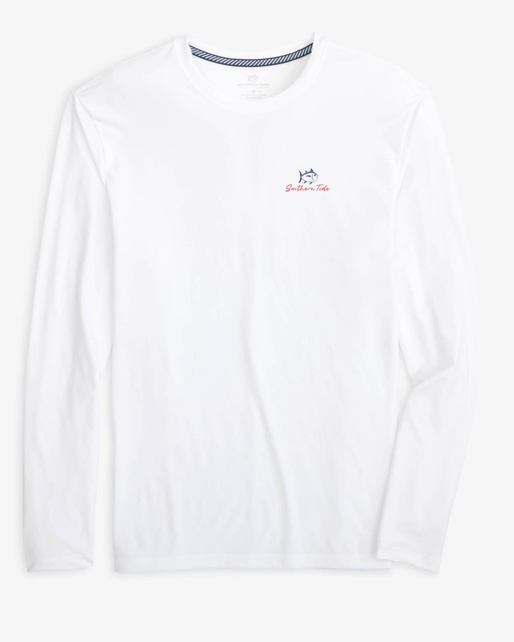 The front view of the Southern Tide Red White and Lure Long Sleeve Performance T-shirt by Southern Tide - Classic White