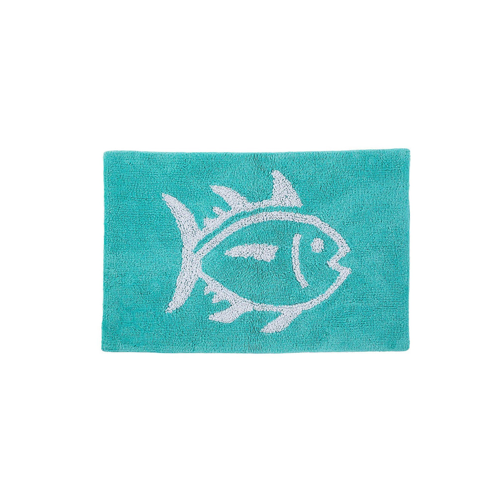The front view of the Reversible Skipjack Bath Rug by Southern Tide - Aqua