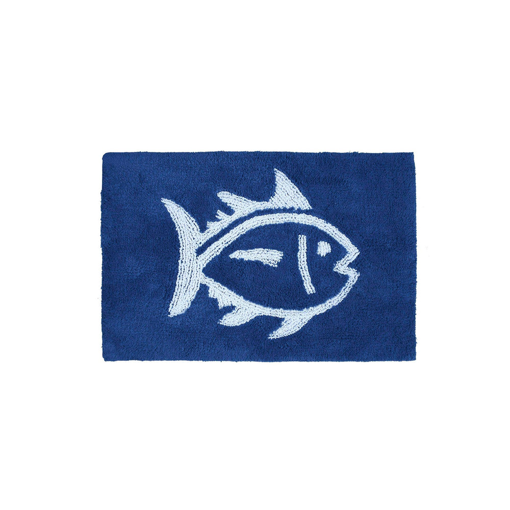 The front view of the Reversible Skipjack Bath Rug by Southern Tide - Cobalt Blue