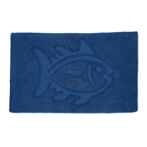 The front view of the Reversible Skipjack Tonal Bath Rug by Southern Tide - Cobalt Blue