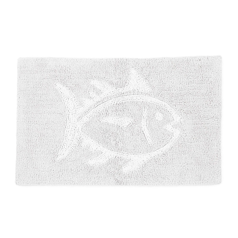 The front view of the Reversible Skipjack Tonal Bath Rug by Southern Tide - White