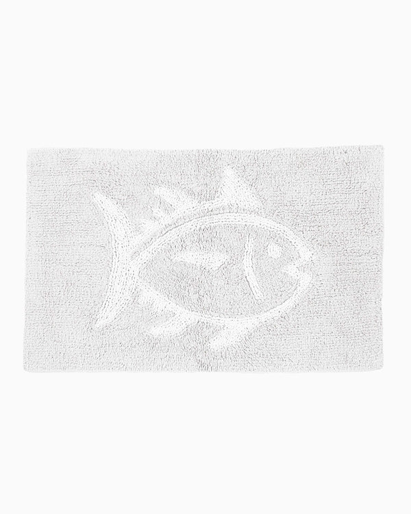 The front view of the Reversible Skipjack Tonal Bath Rug by Southern Tide - White