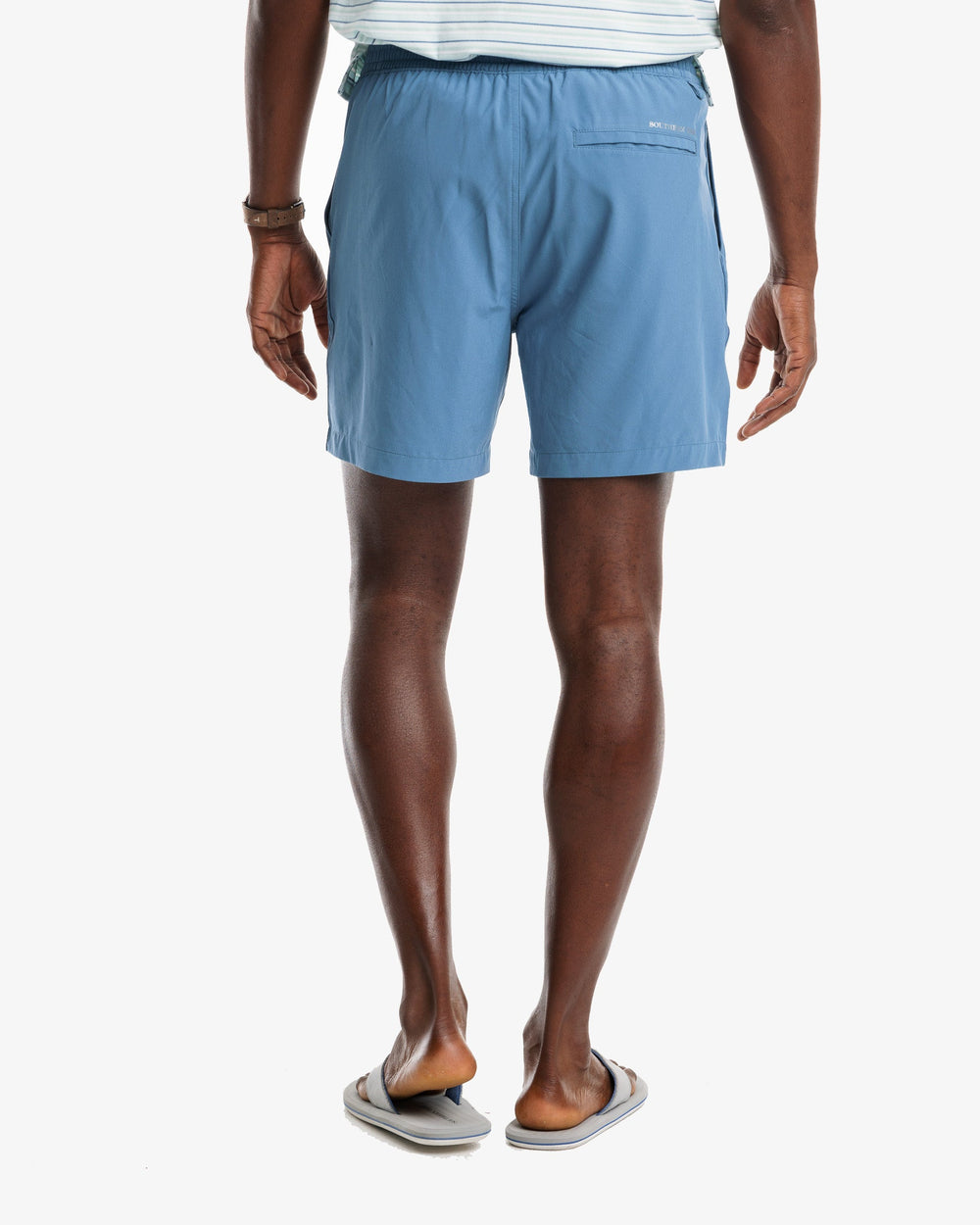 The model back view of the Men's Rip Channel 6 Inch Performance Short by Southern Tide - Blue Ridge