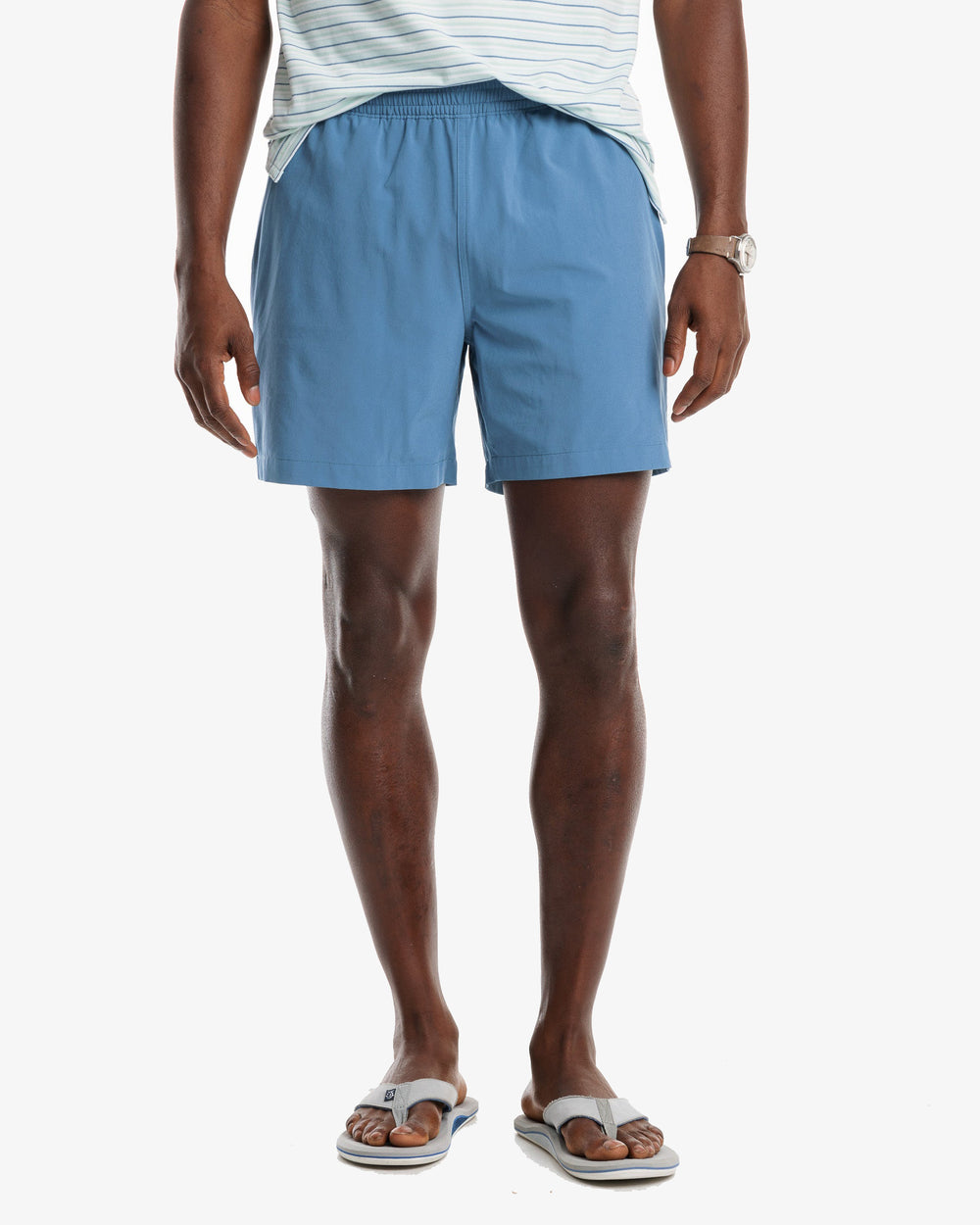 The model front view of the Men's Rip Channel 6 Inch Performance Short by Southern Tide - Blue Ridge