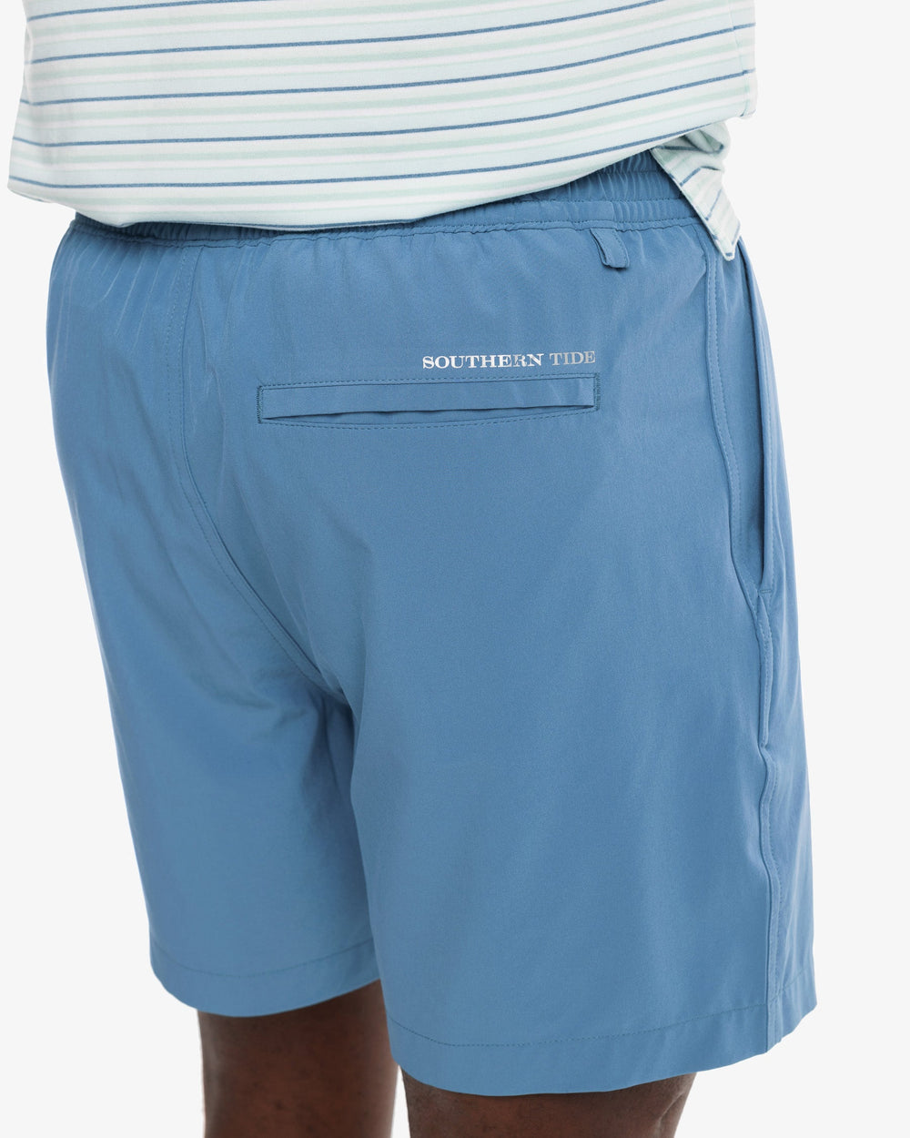The model pocket view of the Men's Rip Channel 6 Inch Performance Short by Southern Tide - Blue Ridge