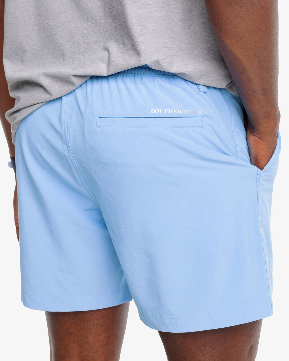 The model detail view of the Men's Rip Channel 6 Inch Performance Short by Southern Tide - Boat Blue
