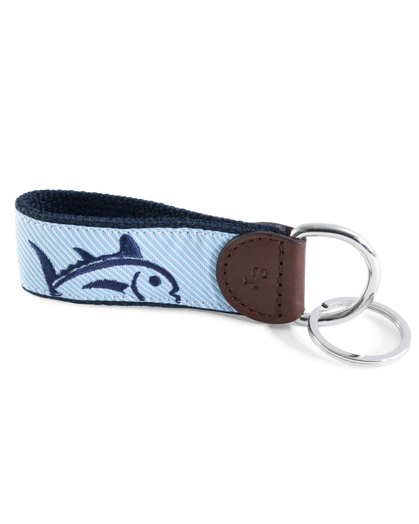 The front of the Rising Skipjack Striped Key Fob by Southern Tide - True Navy