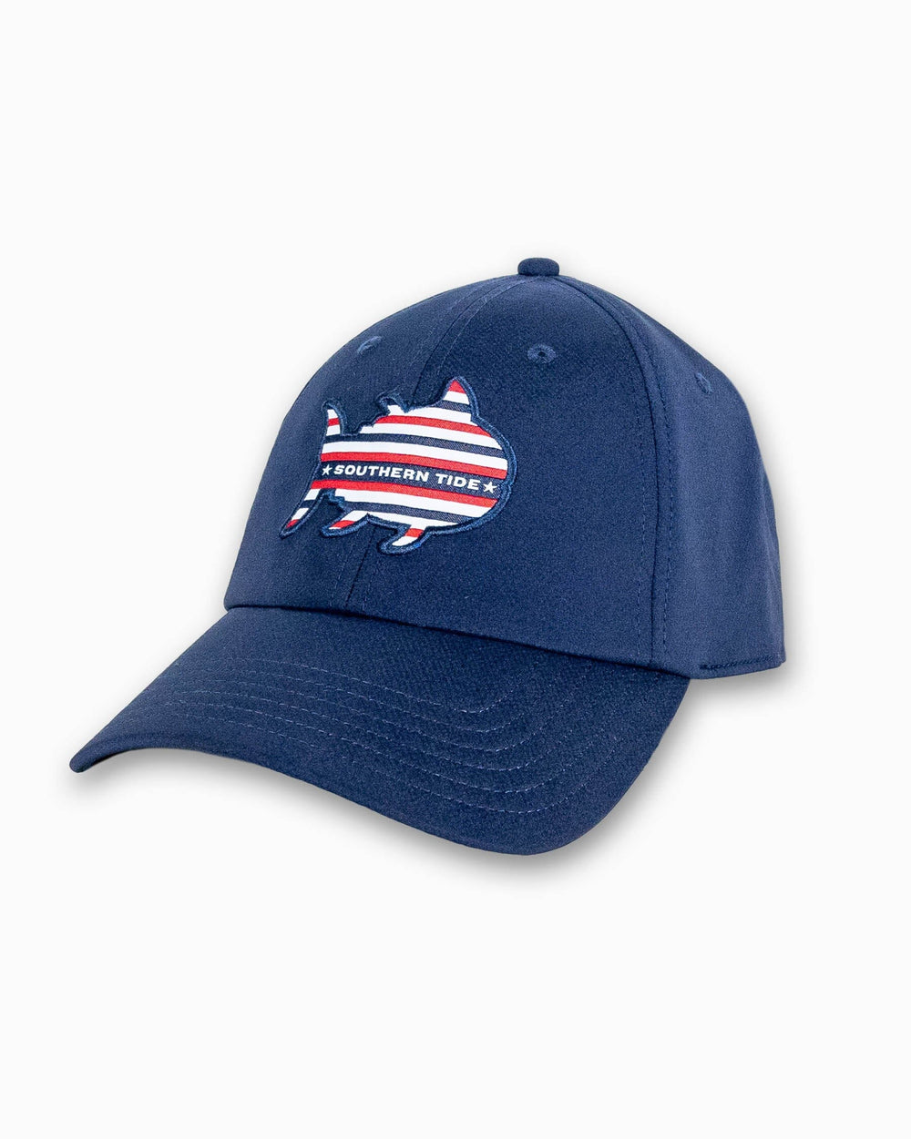 The front view of the Southern Tide Rockets Red Glare Performance Hat by Southern Tide - Navy