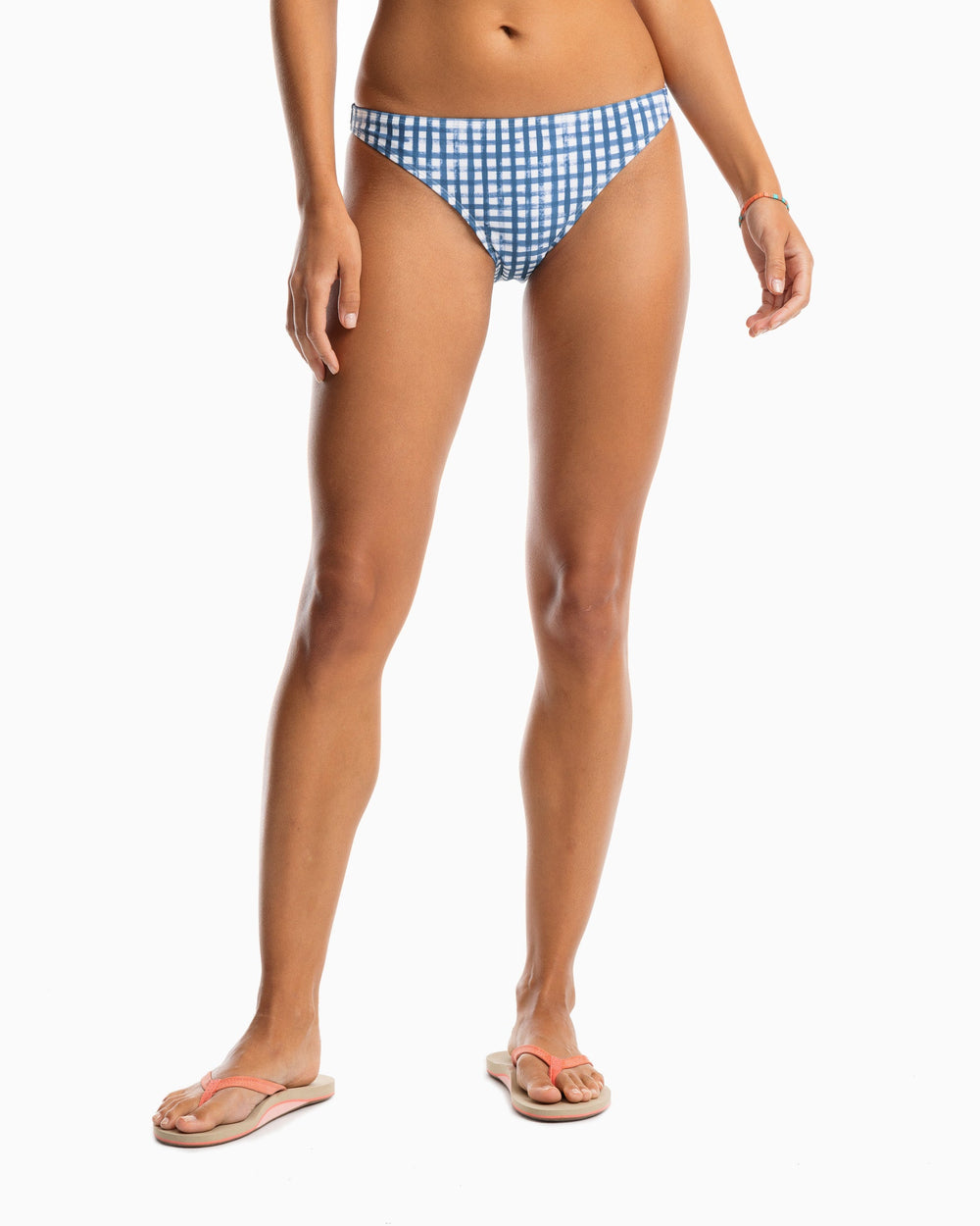 The front view of the Women's Bikini Bottom by Southern Tide - Seven Seas Blue Painted Gingham