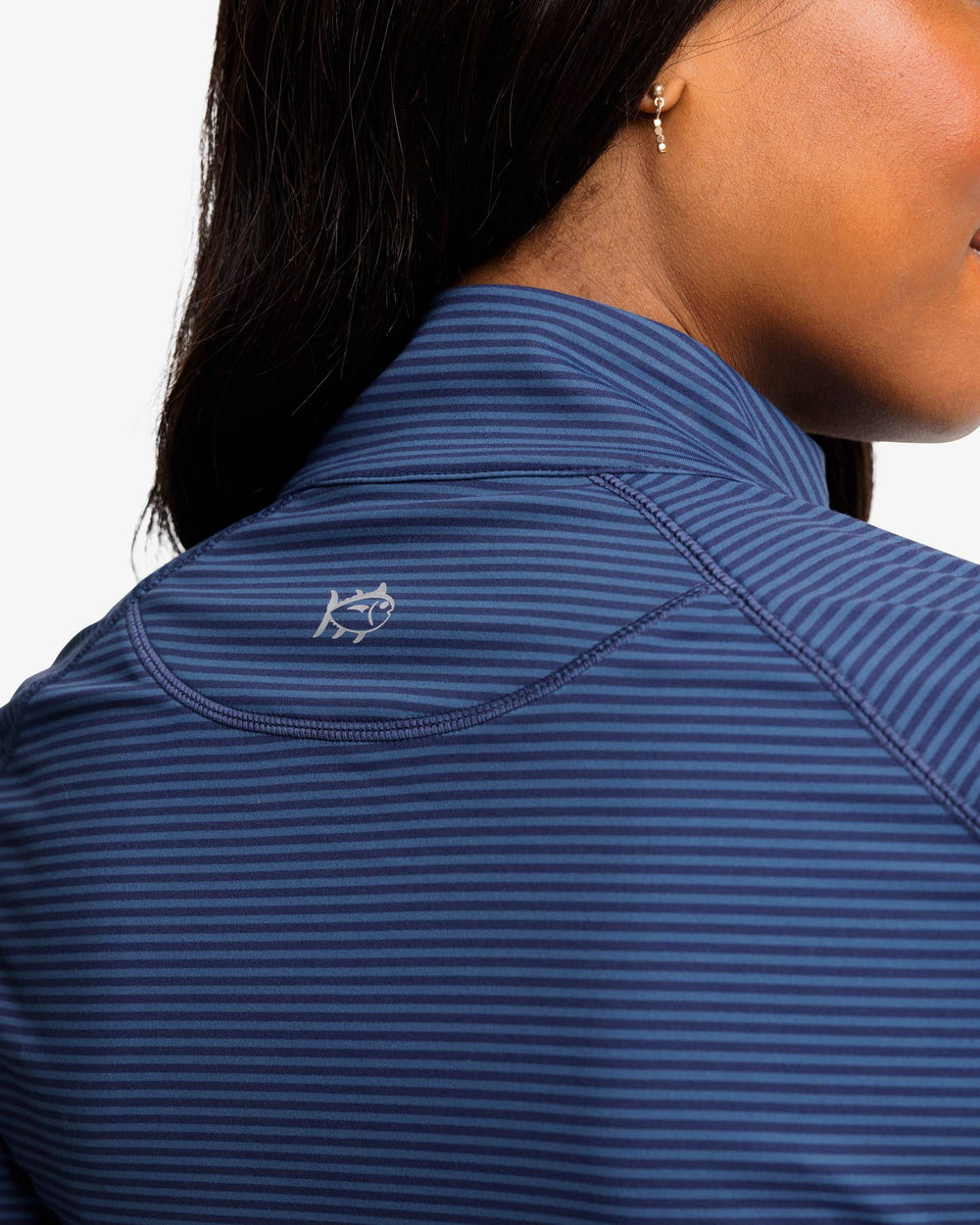 The yoke view of the Runaround Performance Quarter Zip Pullover by Southern Tide - Nautical Navy