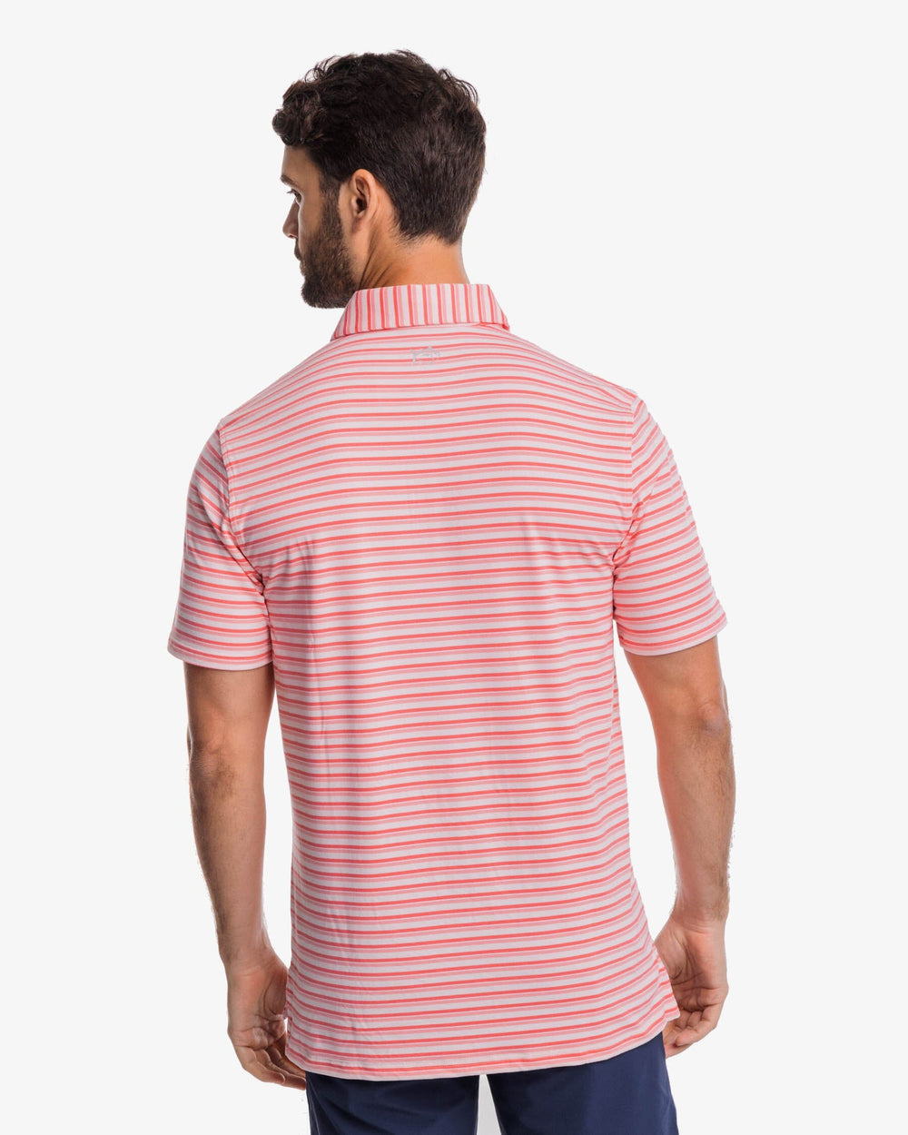 The back view of the Southern Tide Ryder Heather Kendrick Performance Polo Shirt by Southern Tide - Heather Rose Blush