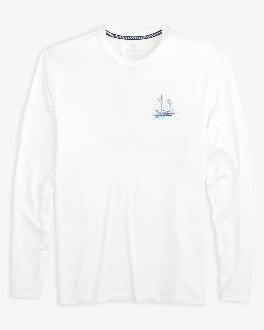 The front view of the Southern Tide Sail Boat Schematic Design Long Sleeve Performance T-Shirt by Southern Tide - Classic White