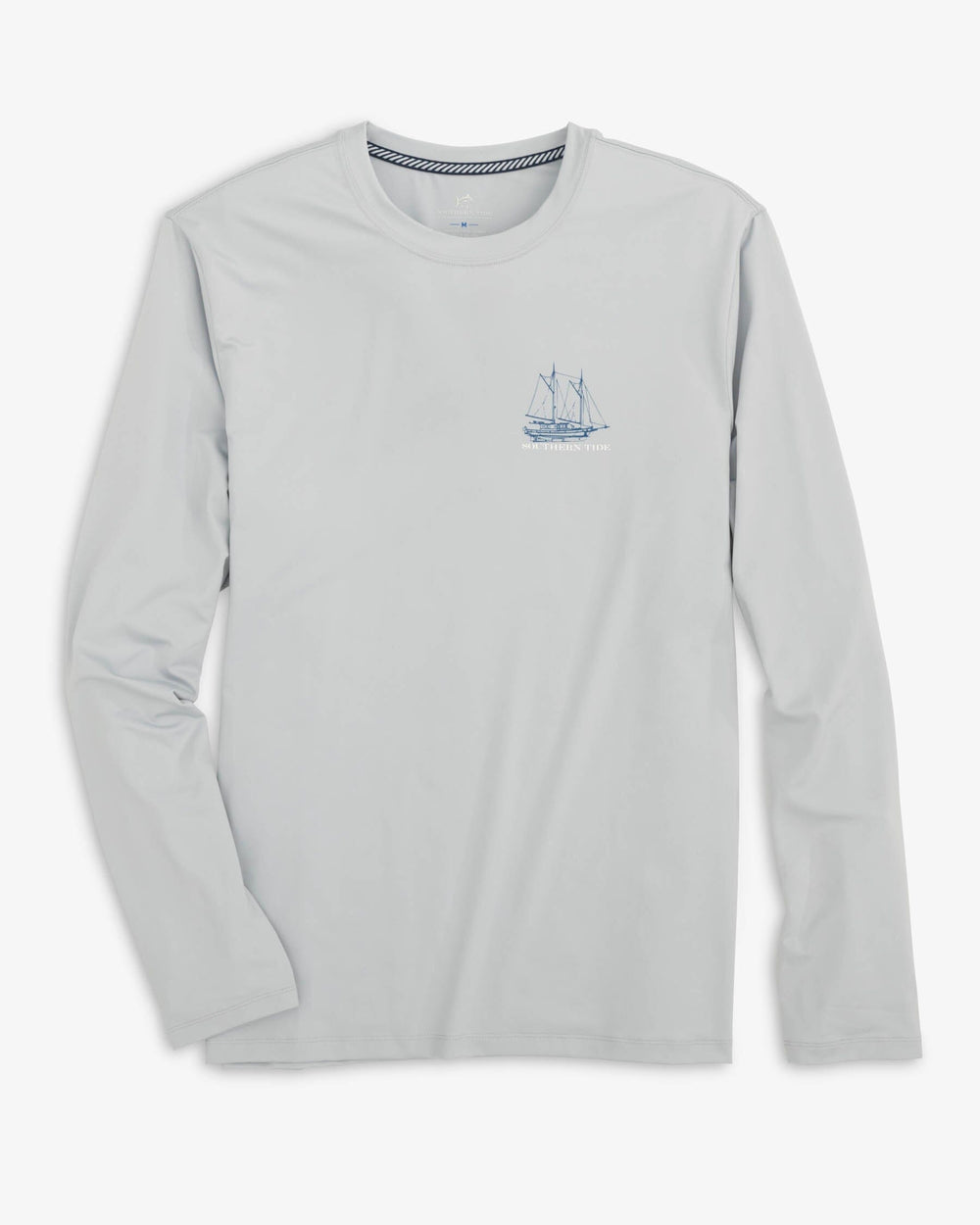 The front view of the Southern Tide Sail Boat Schematic Design Long Sleeve Performance T-Shirt by Southern Tide - Slate Grey