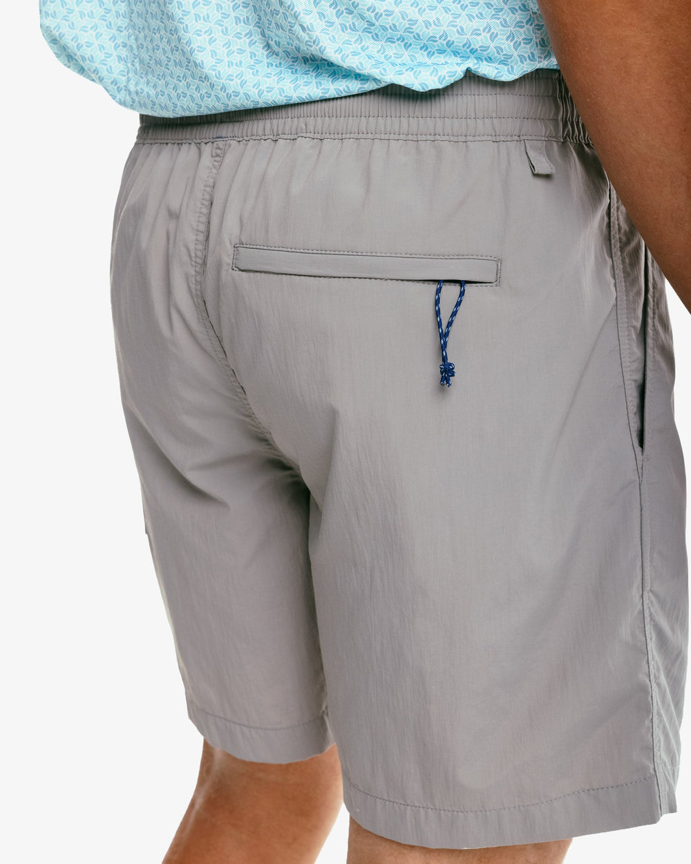 The model detail view of the Men's Shoreline 6 Inch Short by Southern Tide  - Frost Grey
