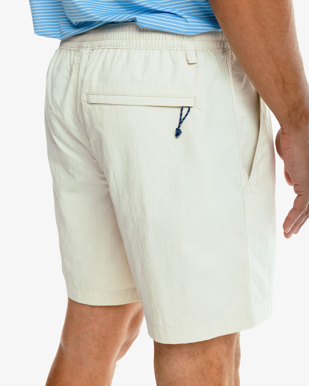 The model side model view of the Men's Shoreline 6 Inch Short by Southern Tide  - Stone