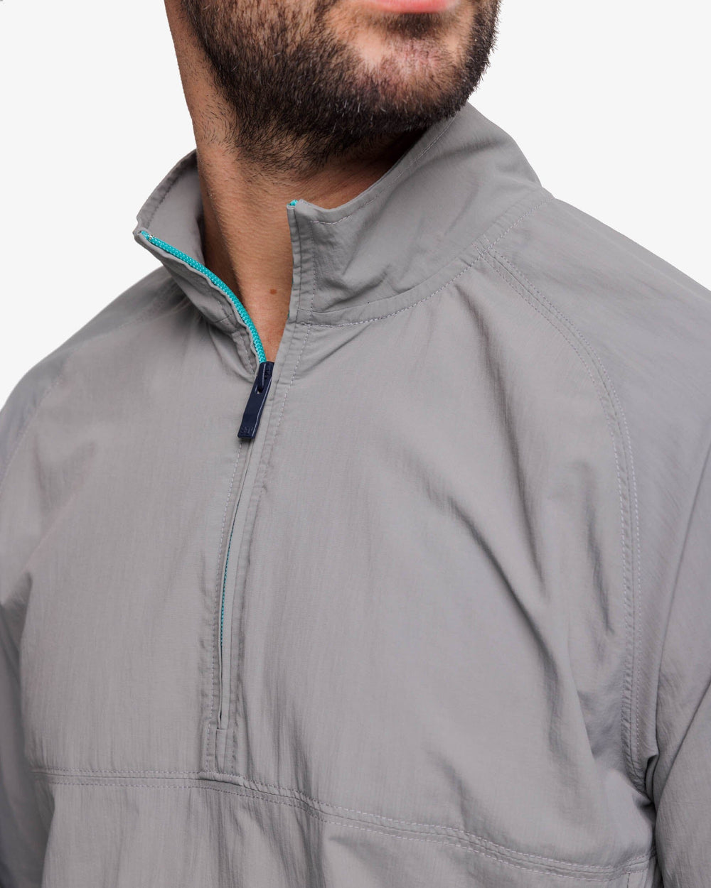 The detail view of the Southern Tide Shoreline Performance Pullover by Southern Tide - Frost Grey