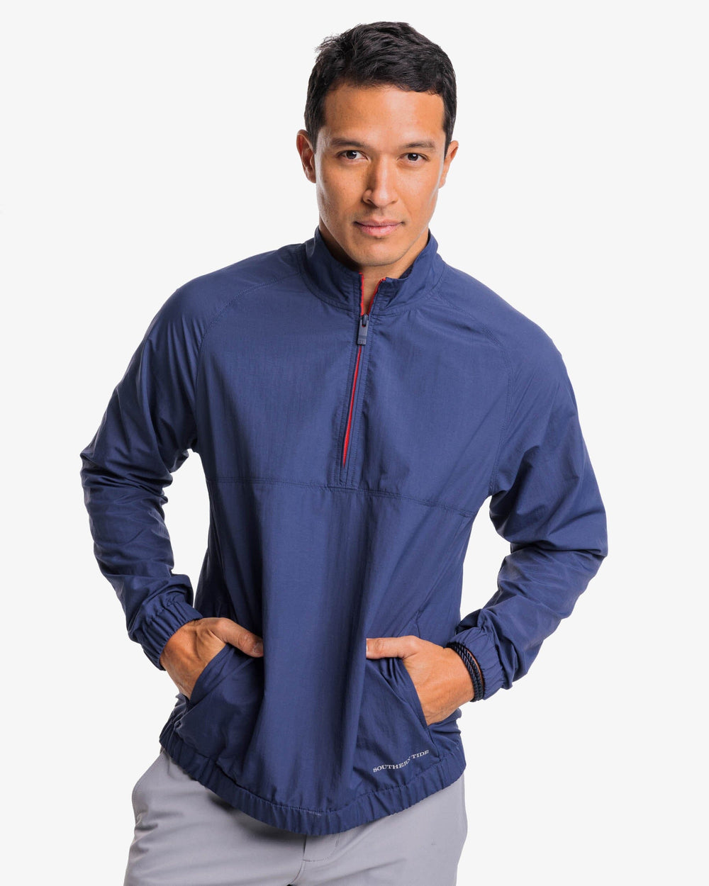 The front view of the Southern Tide Shoreline Performance Pullover by Southern Tide - True Navy