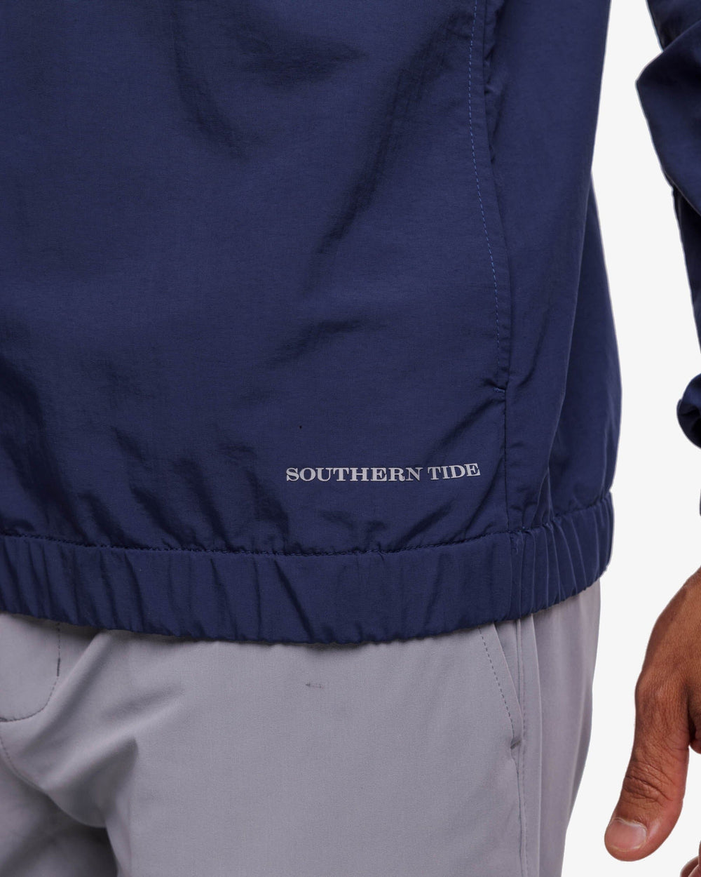 The label view of the Southern Tide Shoreline Performance Pullover by Southern Tide - True Navy