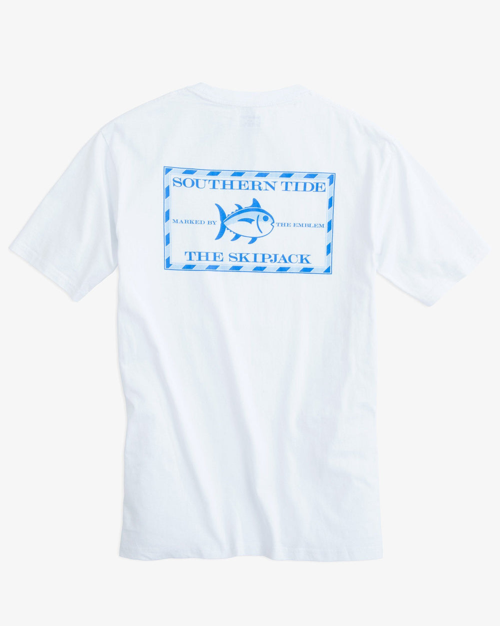 The back view of the Men's White Original Skipjack Short Sleeve T-Shirt by Southern Tide - White