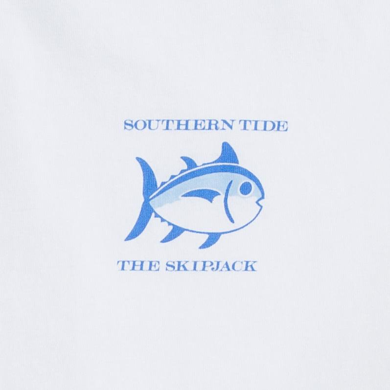 The detail of the Men's White Original Skipjack Short Sleeve T-Shirt by Southern Tide - White
