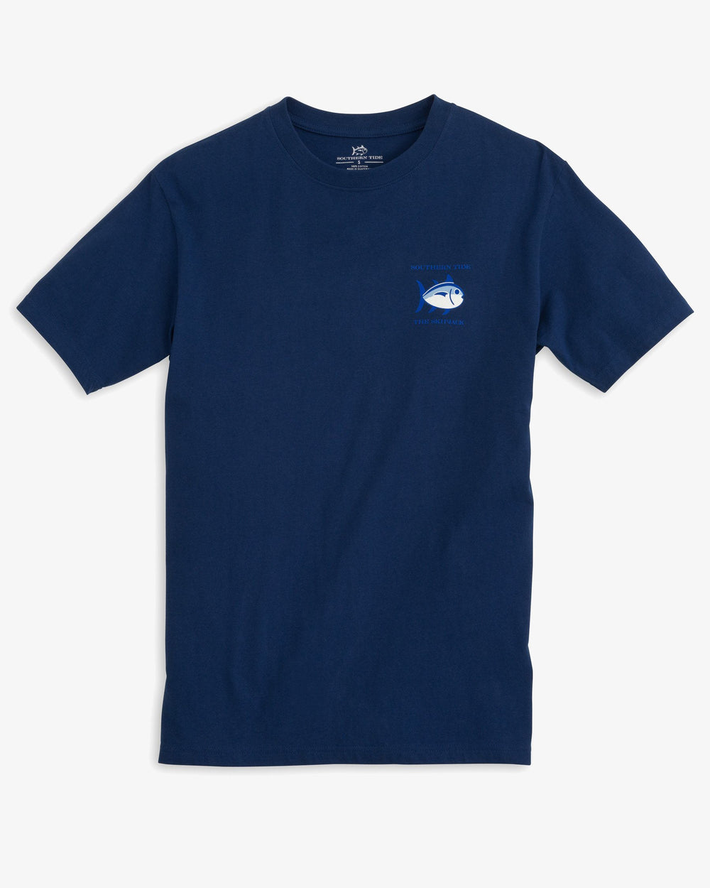 The front view of the Men's Navy Original Skipjack Short Sleeve T-Shirt by Southern Tide - Yacht Blue
