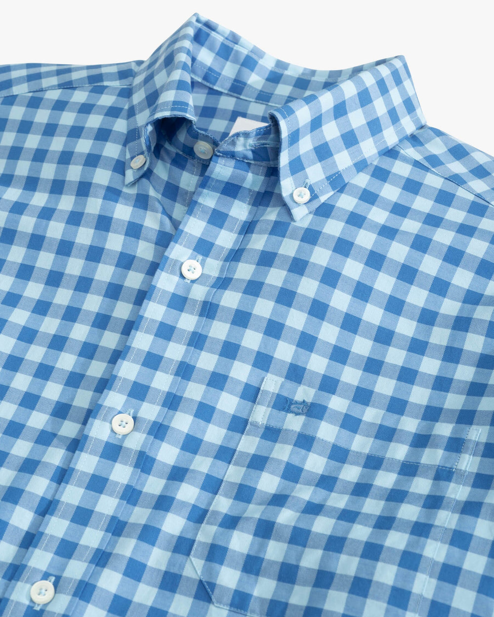 The detail view of the Southern Tide Skipjack Lautner Gingham Intercoastal Sport Shirt by Southern Tide - Rain Water