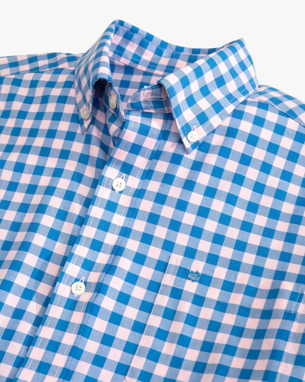 The detail view of the Southern Tide Skipjack Lautner Gingham Intercoastal Sport Shirt by Southern Tide - Rose Blush