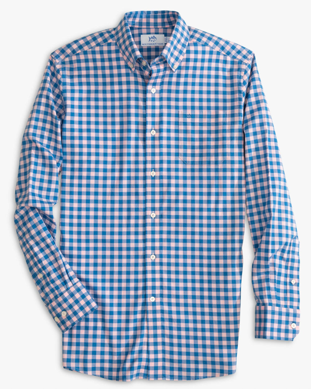 The front view of the Southern Tide Skipjack Lautner Gingham Intercoastal Sport Shirt by Southern Tide - Rose Blush