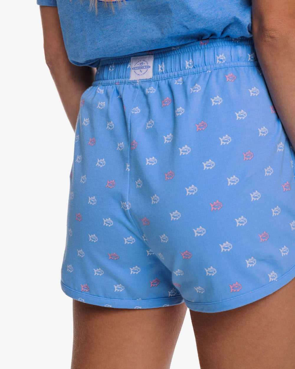 The back detail view of the Southern Tide Skipjack Lounge Short by Southern Tide - Boat Blue