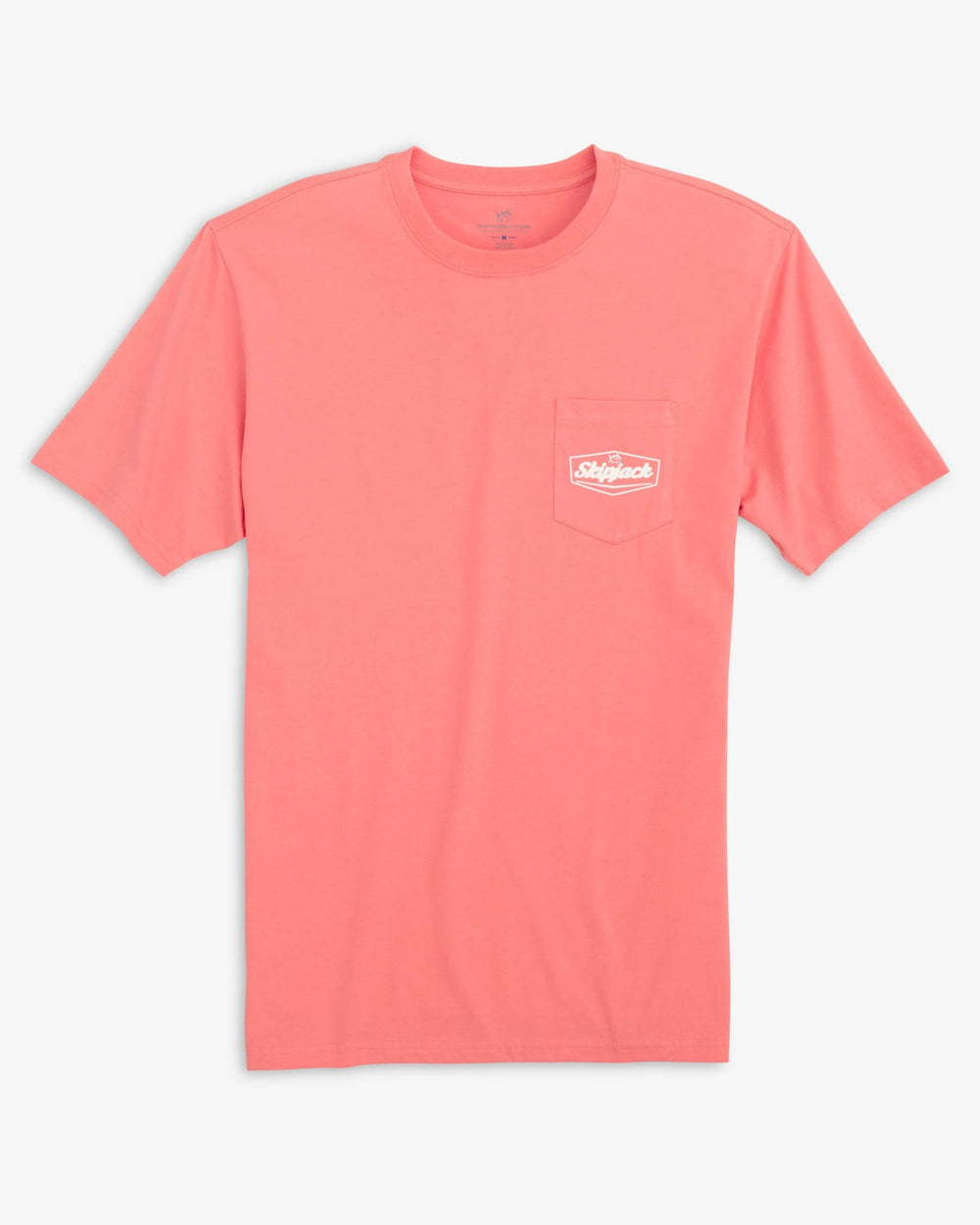 The front view of the Southern Tide Skipjack Patch T-Shirt by Southern Tide - Sunkist Coral