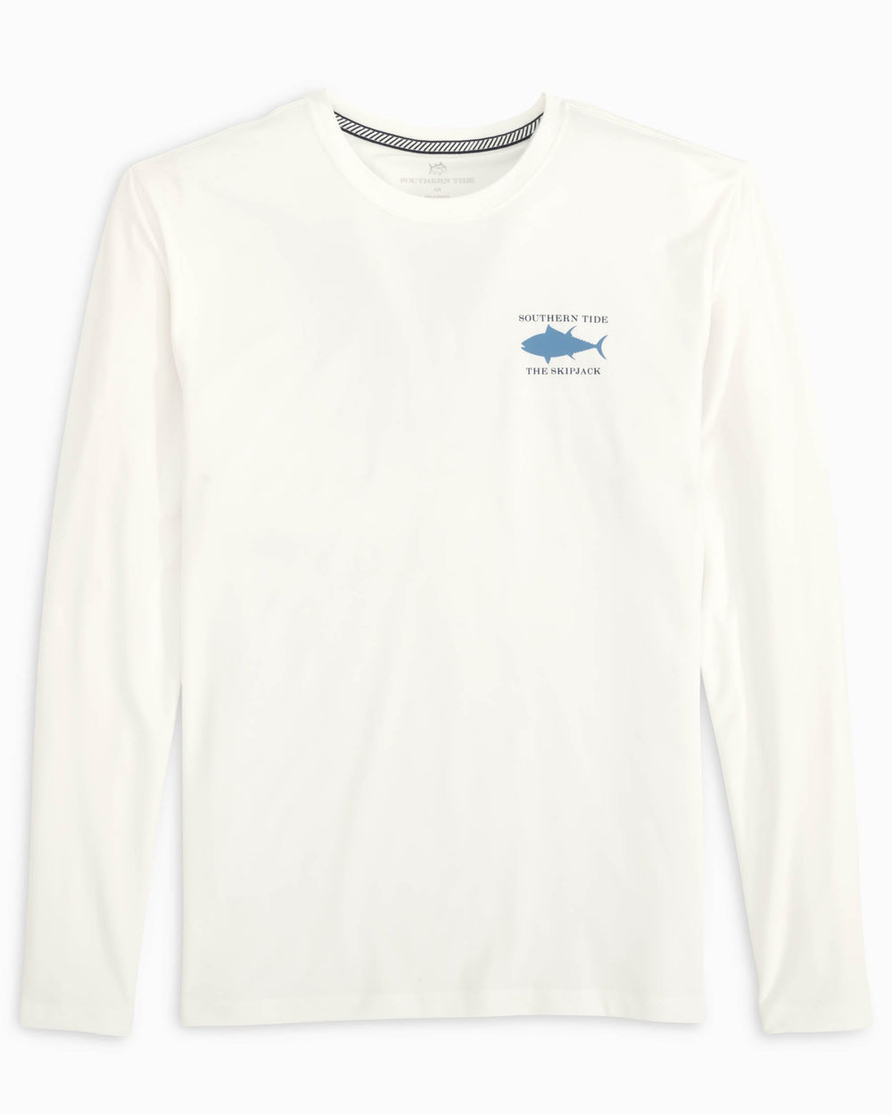 The front view of the Skipjack Silhouette Long Sleeve Performance T-Shirt by Southern Tide - Classic White