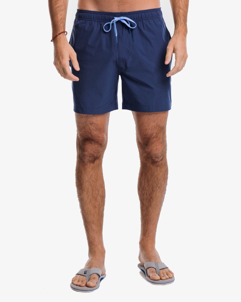 The front view of the Southern Tide Solid Swim Trunk 3 by Southern Tide - True Navy