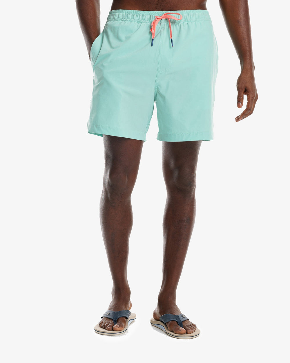 The model front view of the Men's Solid Swim Trunk by Southern Tide - Isle of Pines
