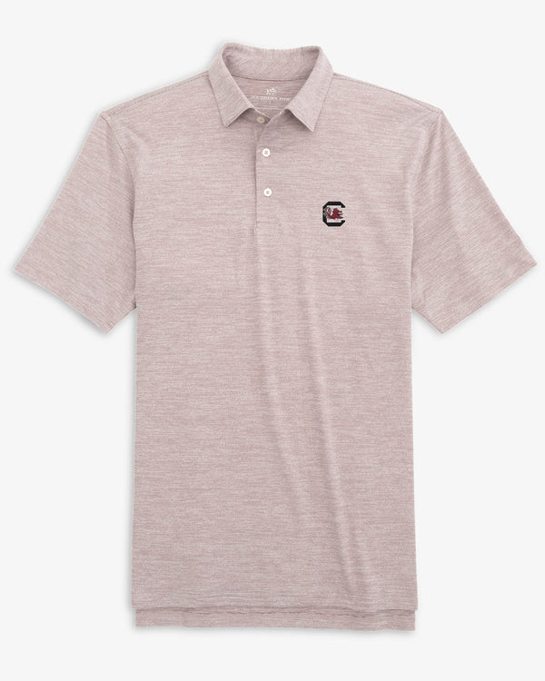 The front view of the South Carolina Driver Spacedye Polo Shirt by Southern Tide - Chianti