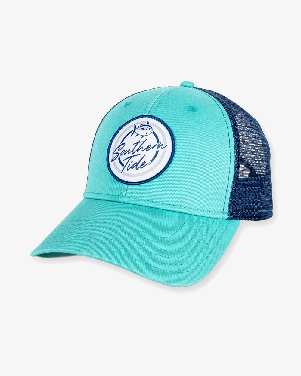 The front view of the Southern Tide Southern Tide Authentic Badge Trucker Hat by Southern Tide - Green