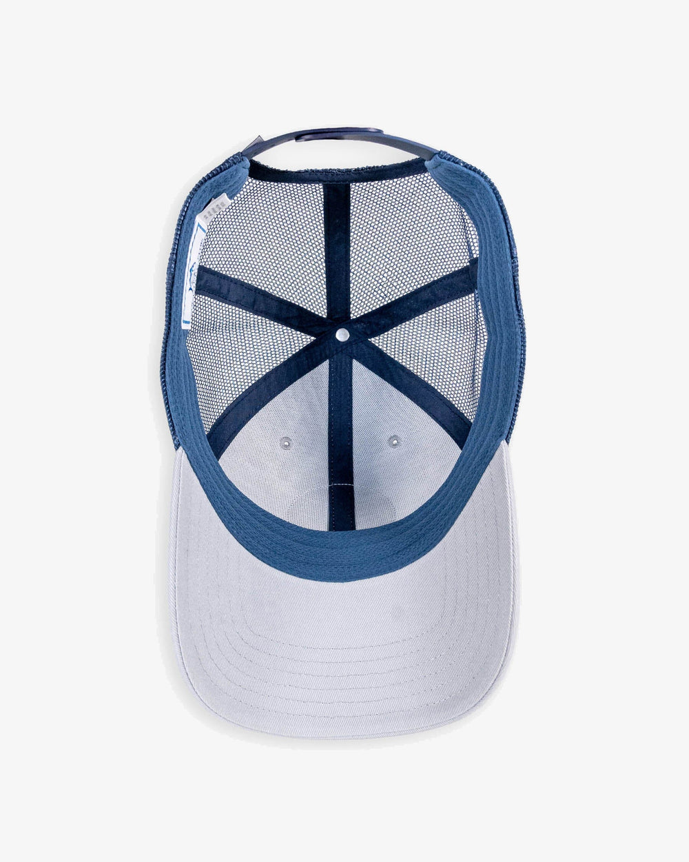 The detail view of the Southern Tide Southern Tide Authentic Badge Trucker Hat by Southern Tide - Light Grey