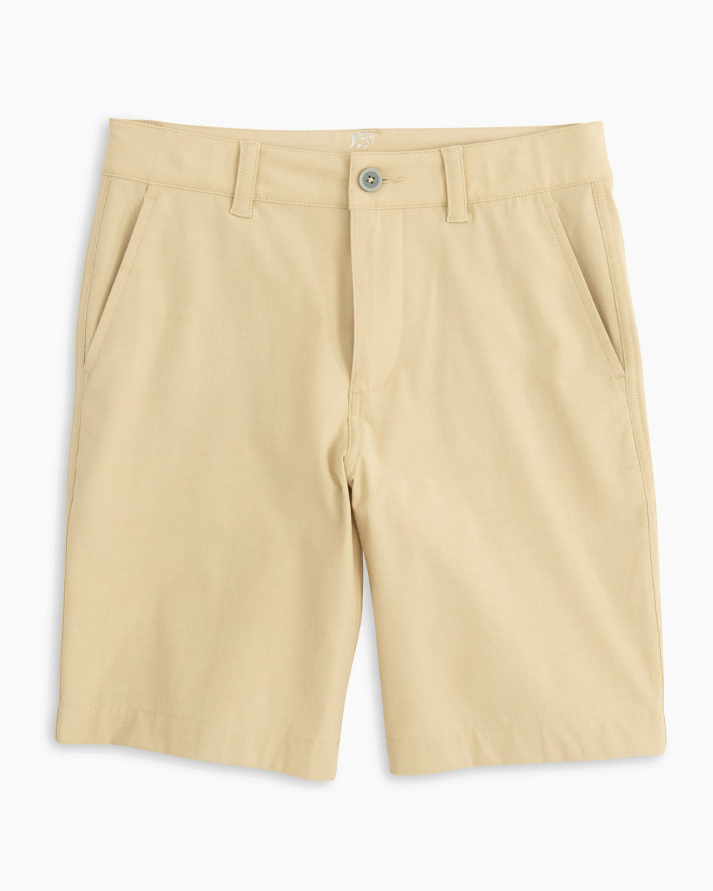 The front view of the Kid's Khaki T3 Gulf Short by Southern Tide - Coastal Khaki