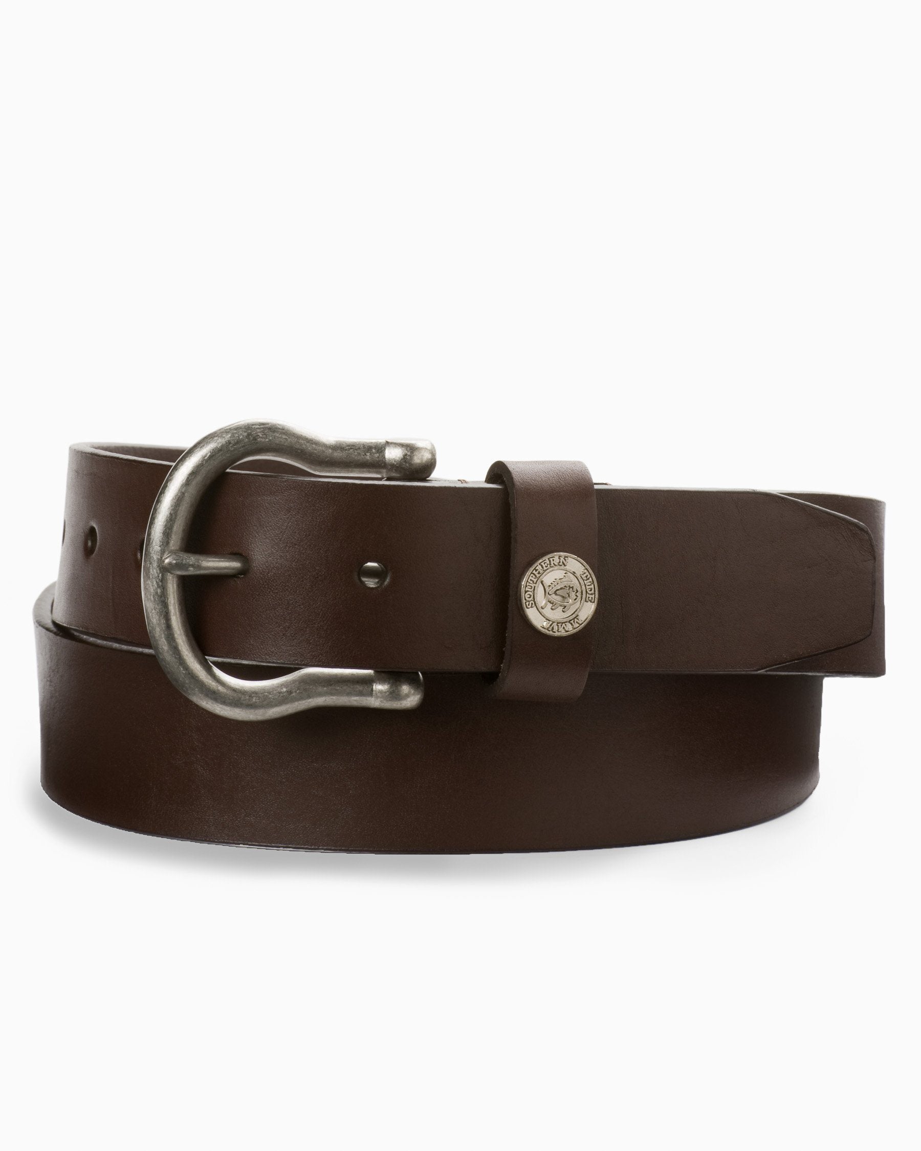 Dark Brown Leather Belt with Silver Buckle and Silver Golfer Emblems - Size outlet 36